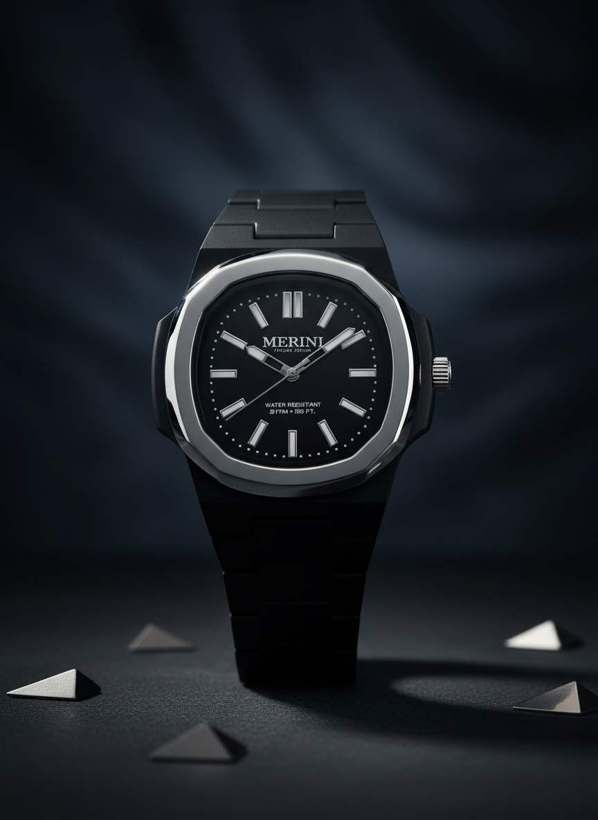 Merini Black Full Silver Chrome Watch